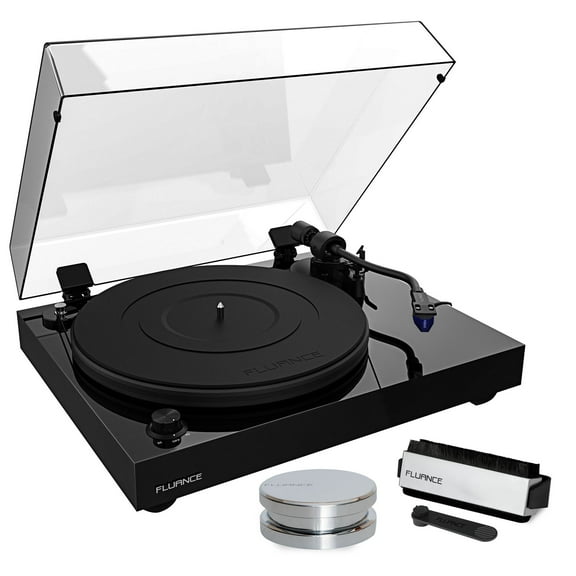 Fluance RT84 Reference High Fidelity Vinyl Turntable Record Player with Ortofon 2M Blue Cartridge, Speed Control Motor, Record Weight, 3 in 1 Stylus and Record Cleaning Vinyl Accessory Kit