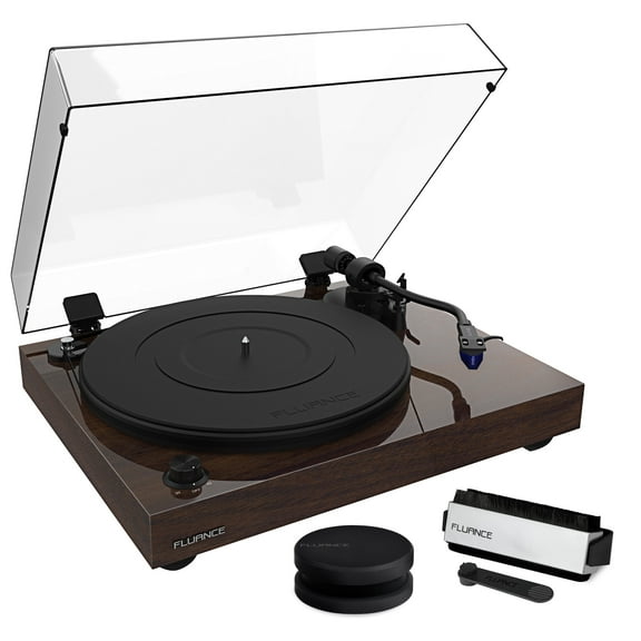 Fluance RT84 Reference High Fidelity Vinyl Turntable Record Player with Ortofon 2M Blue Cartridge, Speed Control Motor, Record Weight, 3 in 1 Stylus and Record Cleaning Vinyl Accessory Kit