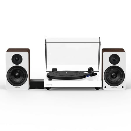 Fluance Reference RT84 High Fidelity Vinyl Turntable (White), PA10 Phono Preamp, Ai41 Powered 5" Bookshelf Speakers (White Walnut), Ortofon 2M Blue Cartridge, 90W Class D Amplifier, Bluetooth