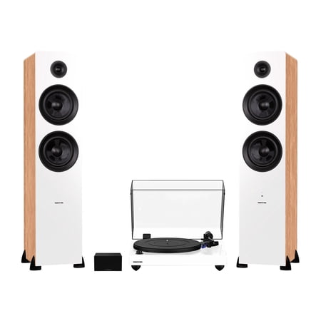 Fluance RT84 Reference High Fidelity Vinyl Turntable (White), PA10 Phono Preamp and Ai81 Powered Floorstanding Speakers (Bamboo), Ortofon 2M Blue Cartridge, 150W Class D Amplifier, Bluetooth