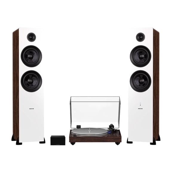 Fluance RT85 Reference High Fidelity Vinyl Turntable (Walnut), PA10 Phono Preamp and Ai81 Powered Floorstanding Speakers (White Walnut), Ortofon 2M Blue Cartridge, 150W Class D Amplifier, Bluetooth