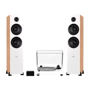 Fluance RT85N Reference High Fidelity Vinyl Turntable White, PA10 Phono Preamp and Ai81 Powered Floorstanding Speakers Bamboo, Nagaoka MP-110 Cartridge, 150W Class D Amplifier, Bluetooth