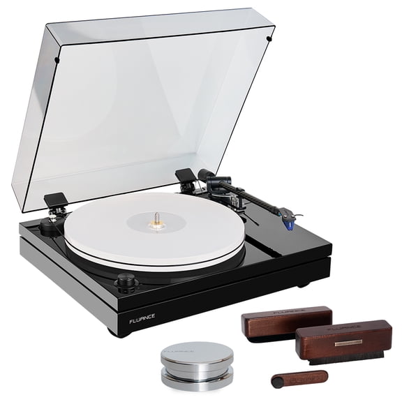 Fluance RT87 Reference High Fidelity Dual-Plinth Turntable (Piano Black), VB65 3-in-1 Vinyl Record & Stylus Cleaning Kit, RW02 HiFi Vinyl Record Weight Stabilizer