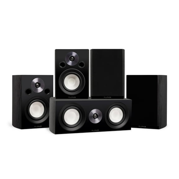 Fluance Reference Compact Surround Sound Home Theater 5.0 Channel Speaker System including 2-Way Bookshelf, Center Channel and Rear Surround Speakers - Black Ash (X850BC)