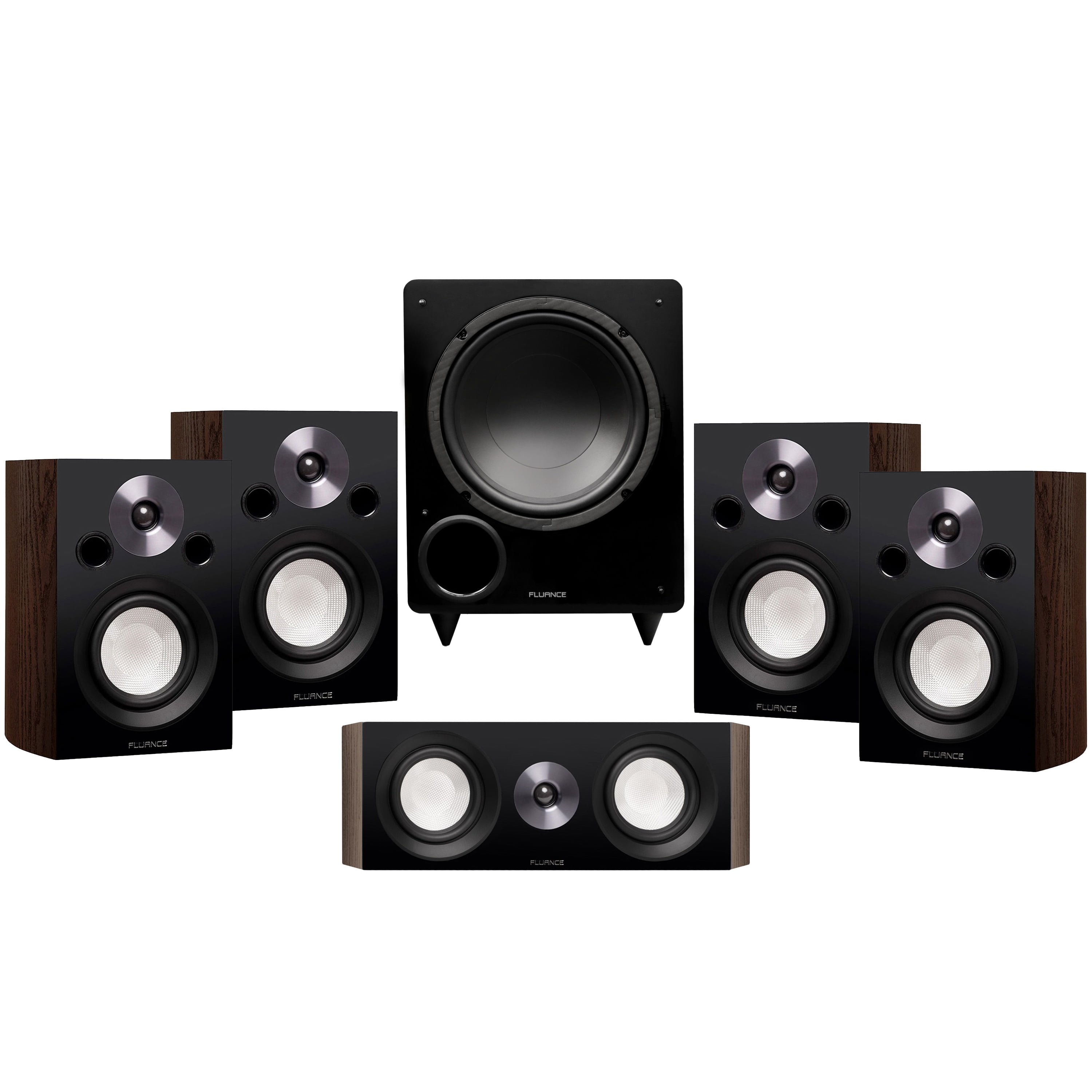 Fluance Reference Compact Surround Sound Home Theater 5.1 Channel Speaker System including 2-Way Bookshelf, Center Channel, Rear Surround Speakers and DB10 Subwoofer - Natural Walnut (X851WC)