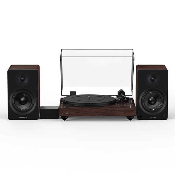 Fluance Reference RT82 High Fidelity Vinyl Turntable with PA10 Phono Preamp and Ai41 Powered 5" Bookshelf Speakers, Ortofon OM10 Cartridge, 90W Class D Amplifier, Bluetooth (Natural Walnut)