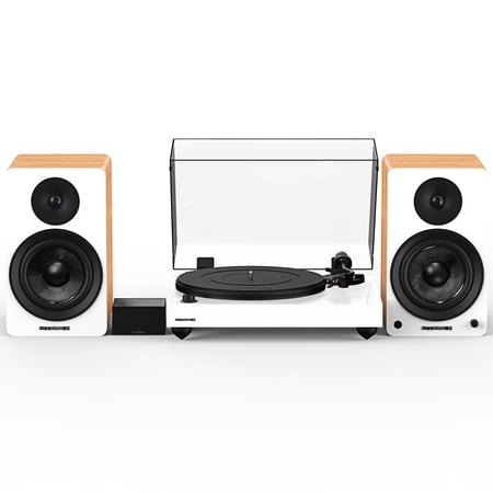 Fluance Reference RT82 High Fidelity Vinyl Turntable (White), PA10 Phono Preamp, Ai61 Powered 6.5" Bookshelf Speakers (Lucky Bamboo), Ortofon OM10 Cartridge, 120W Class D Amplifier, Bluetooth