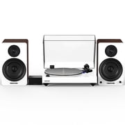 Fluance Reference RT85 High Fidelity Vinyl Turntable White, PA10 Phono Preamp, Ai61 Powered 6.5" Bookshelf Speakers White Walnut, Ortofon 2M Blue Cartridge, 120W Class D Amplifier, Bluetooth
