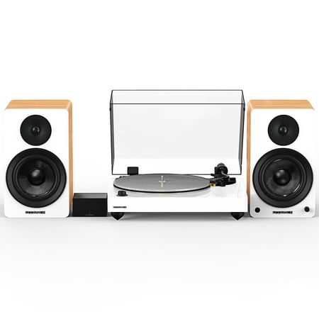 Fluance Reference RT85N High Fidelity Vinyl Turntable (White), PA10 Phono Preamp, Ai61 Powered 6.5" Bookshelf Speakers (Lucky Bamboo), Nagaoka MP-110 cartridge, 120W Class D Amplifier, Bluetooth