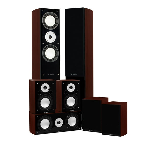 Fluance Reference Series Surround Sound Home Theater 7.0 Channel Speaker System including Three-way Floorstanding, Center, Surrounds & Rear Surrounds - Mahogany (XL70MR)