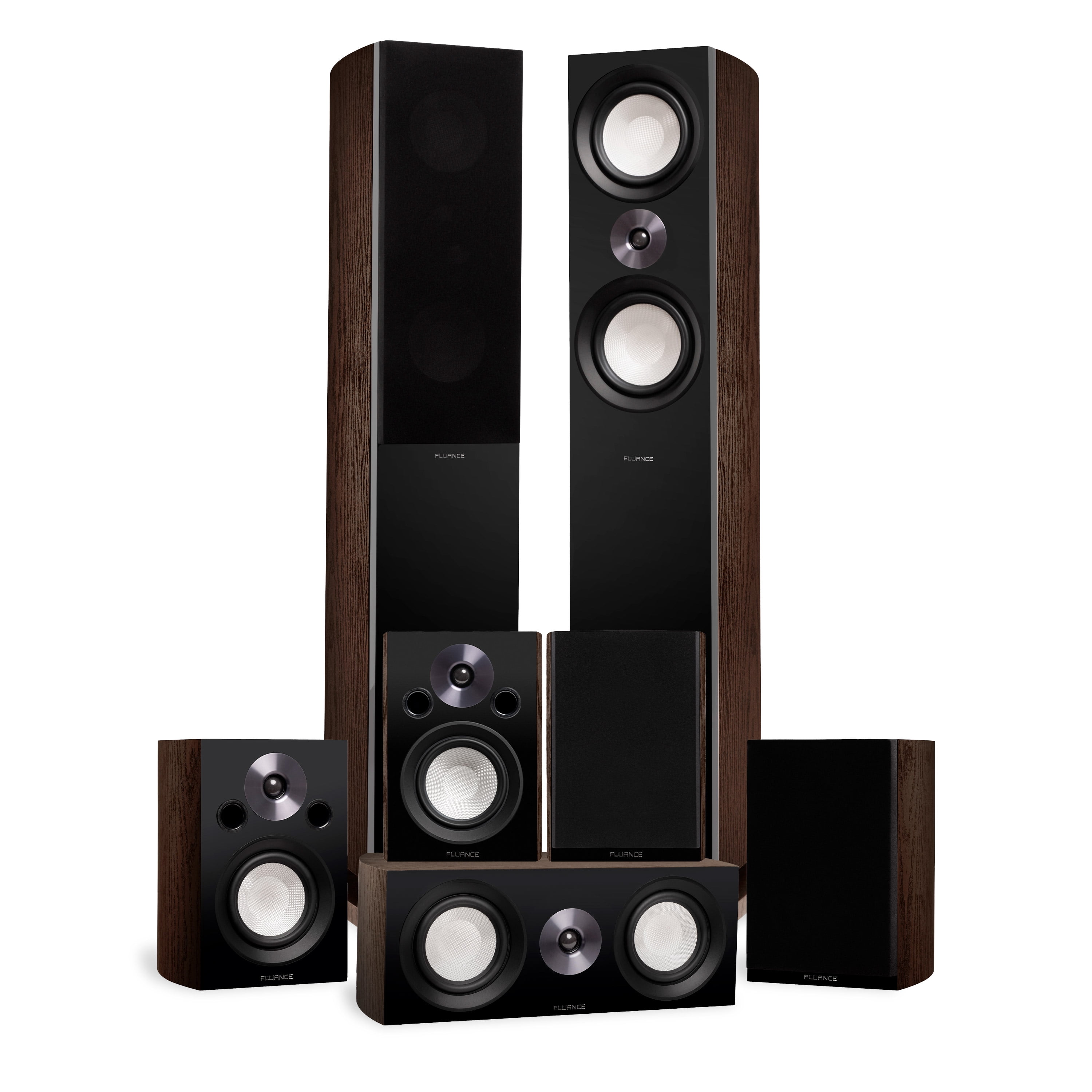 Fluance Reference Surround Sound Home Theater 7.0 Channel Speaker System including 3-Way Floorstanding Towers, Center Channel, Surrounds and Rear Surrounds - Natural Walnut (X870WR)