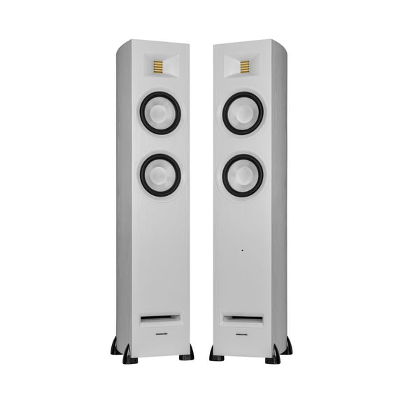 Fluance Ri91 Reference Stereo Powered Floorstanding Tower Speakers with High Performance AMT Tweeters, 2x6.5" Drivers, 150W Amplifier for Turntable, TV, PC - HDMI, Bluetooth, RCA & Sub Out (White Ash