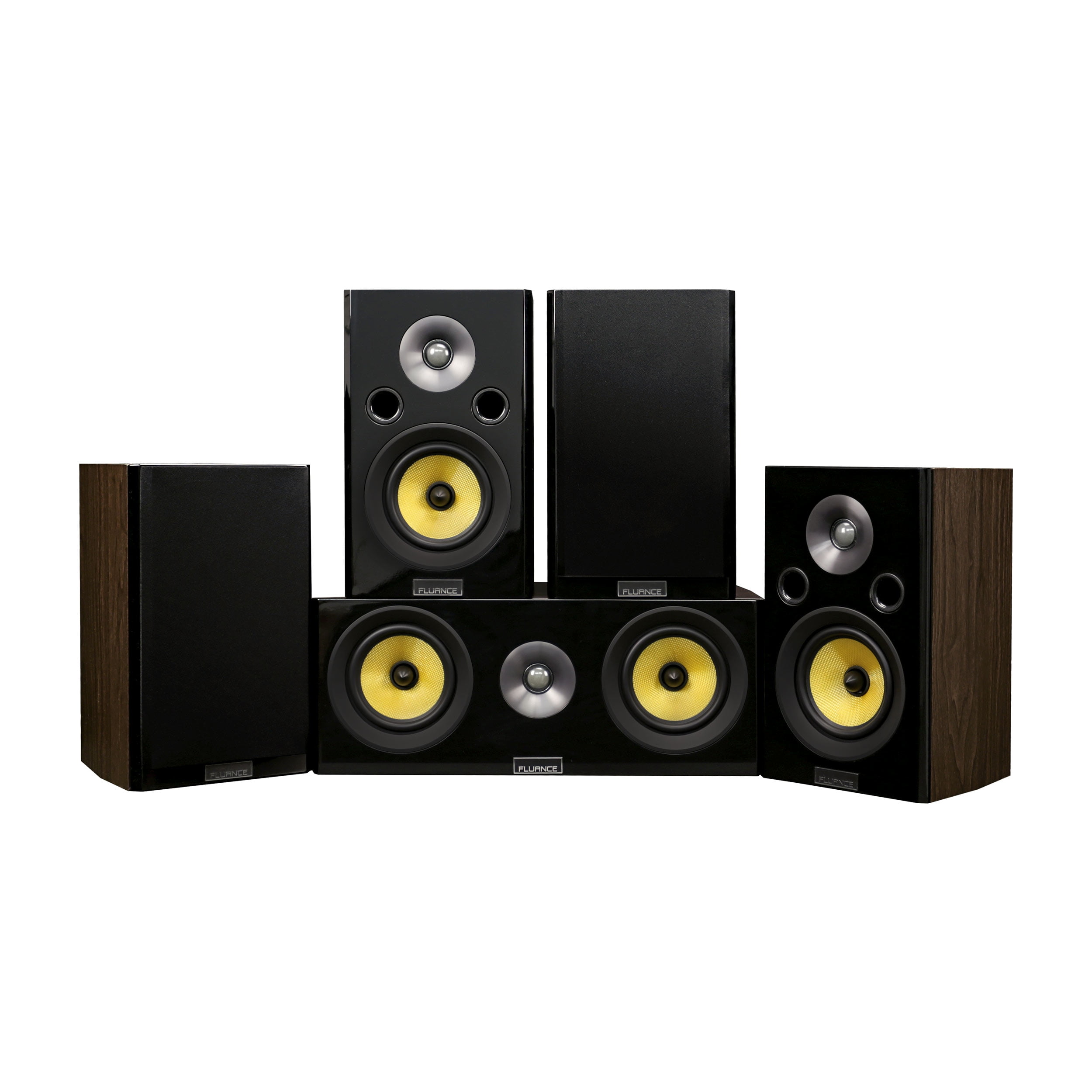 Fluance Signature HiFi Compact Surround Sound Home Theater 5.0 Channel Speaker System including 2-Way Bookshelf, Center Channel Channel and Rear Surround Speakers - Natural Walnut (HF50WC)
