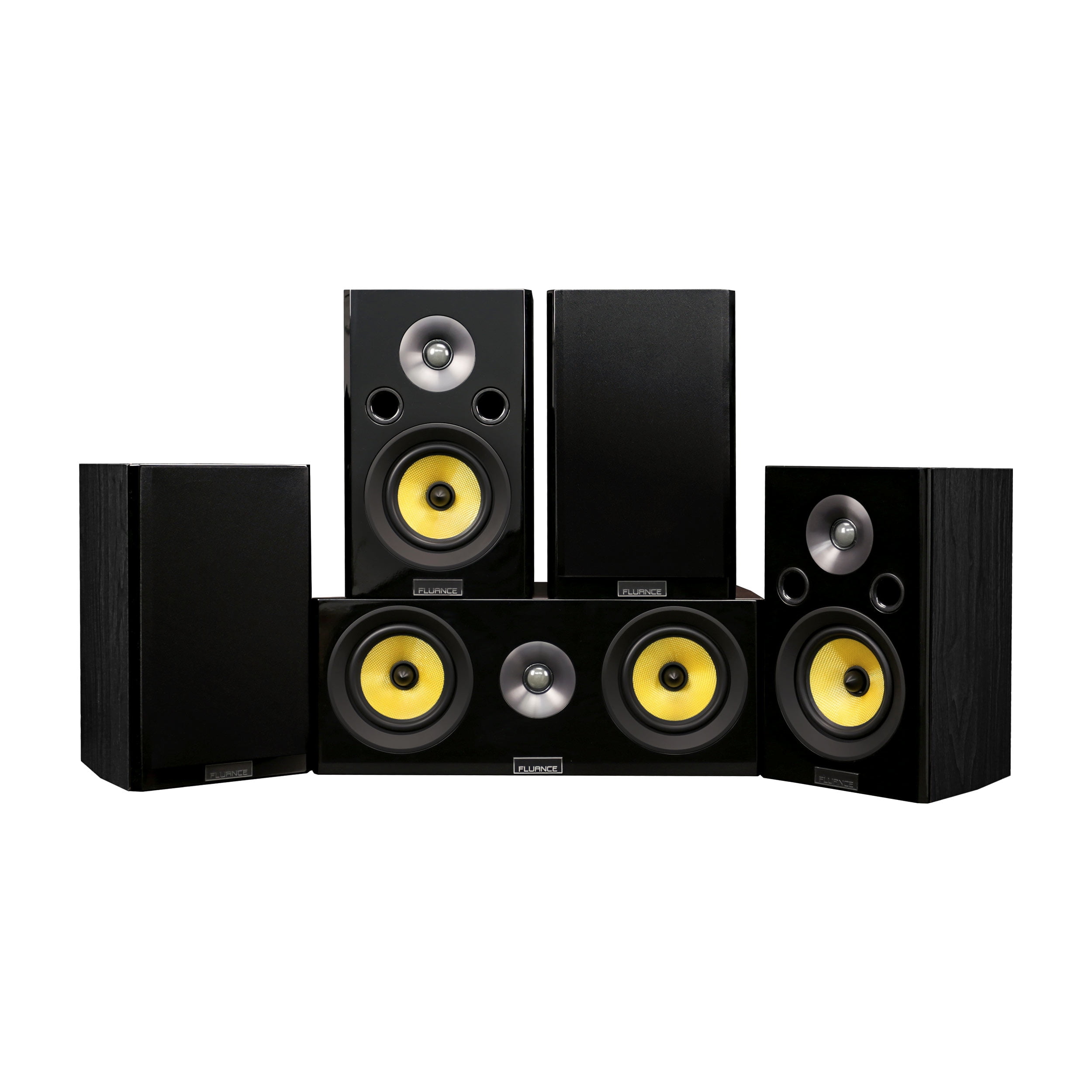 Fluance Signature HiFi Compact Surround Sound Home Theater 5.0 Channel Speaker System including 2-Way Bookshelf, Center Channel and Rear Surround Speakers - Black Ash (HF50BC)