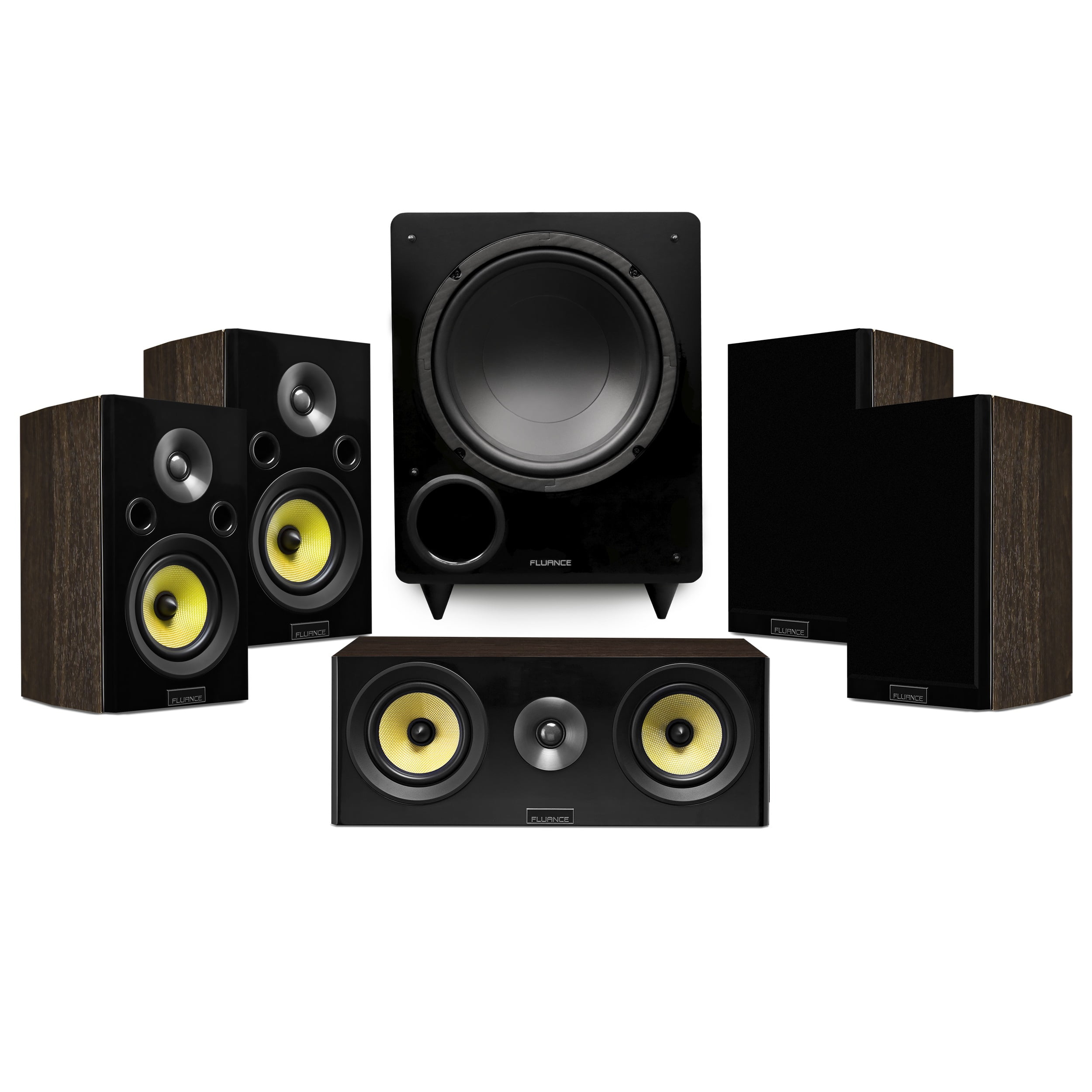 Fluance Signature HiFi Compact Surround Sound Home Theater 5.1 Channel Speaker System including 2-Way Bookshelf, Center Channel, Rear Surround Speakers and DB10 Subwoofer - Natural Walnut (HF51WC)