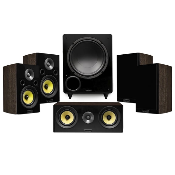 Fluance Signature HiFi Compact Surround Sound Home Theater 5.1 Channel Speaker System including 2-Way Bookshelf, Center Channel, Rear Surround Speakers and DB10 Subwoofer - Natural Walnut (HF51WC)