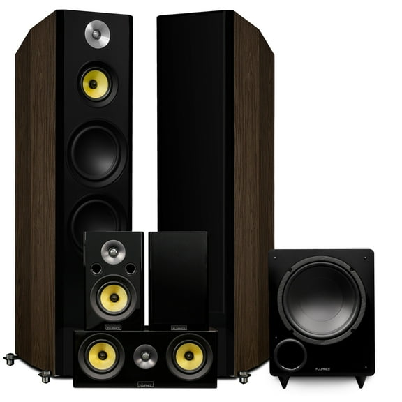 Fluance Signature HiFi Surround Sound Home Theater 5.1 Channel Speaker System including 3-Way Floorstanding Tower, Center Channel, Rear Surrounds and DB10 Subwoofer - Natural Walnut (HF51WR)