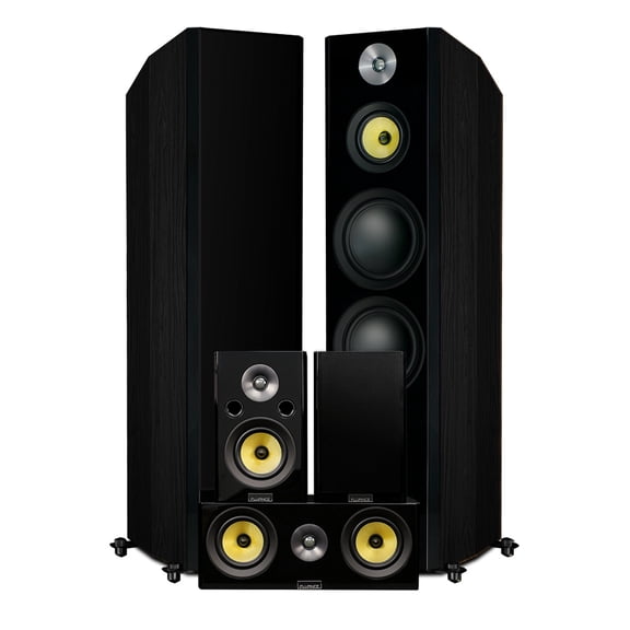 Fluance Signature HiFi Surround Sound Home Theater 5.0 Channel Speaker System including 3-Way Floorstanding Towers, Center Channel and Rear Surround Speakers - Black Ash (HFHTB)