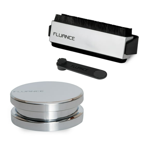 Fluance Vinyl Record Accessory Kit With Record and Stylus Anti-Static Carbon Fiber Brushes and Record Weight (VB52RW02)