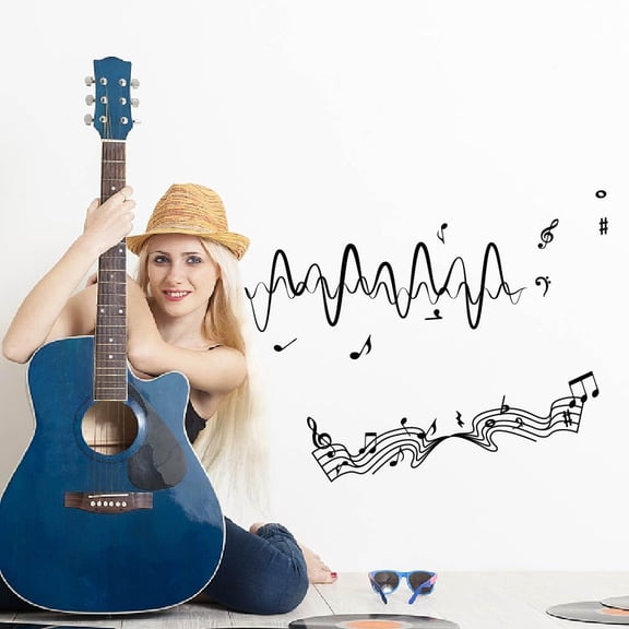 Fluctuating Music Notes Wall Sticker Musical Score Wall Decals Black Peel and Stick Vinyl Art Decor Musical Notes Decals for Music Room Studio Living Room Bedroom Classroom Decoration Colorful DIY