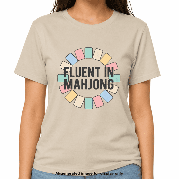 Fluent in Mahjong Tile Circle Graphic T-Shirt, Game Night Casual Unisex Tee, Size M
