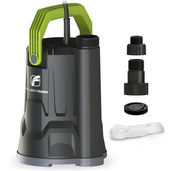 FLUENTPOWER Sump Pump, 3/4HP Submersible Water Pump, 3000GPH Utility Pump Manual Control for Swimming Pool Garden Pond Basement Draining, with 16.4Ft Cord, Adapters, Check Valve and Rope