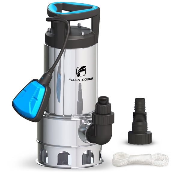 FLUENTPOWER 1HP Sump Pump 4000GPH Stainless Steel Submersible Pump, Auto/Manual Control with 26-Foot Cord