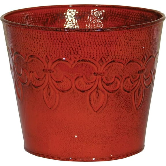 Fluer De Lis Series Metal Flower Pot, 8", Cayenne Red 8 inch planter, 4"