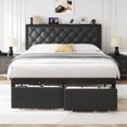 thumbnail image 1 of Fluest Bed Frame with Leather Upholstered Headboard, Lockable Storage, Queen Size, Black, 1 of 8