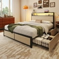 thumbnail image 1 of Fluest Full Bed Frame with 2-Tier Storage Headboard, USB Port and LED Light, 4 Storage Drawers, Begie, 1 of 7