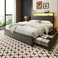 thumbnail image 1 of Fluest Full Bed Frame with 2-Tier Storage Headboard, USB Port and LED Light, 4 Storage Drawers, Grey, 1 of 8