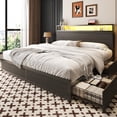 thumbnail image 1 of Fluest King Bed Frame with 2-Tier Storage Headboard, USB Port and LED Light, 4 Storage Drawers, Gray, 1 of 8