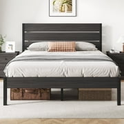 Fluest Queen Size Bed Frame with Headboard and Footboard,Metal Support,No Box Spring Needed, Grey
