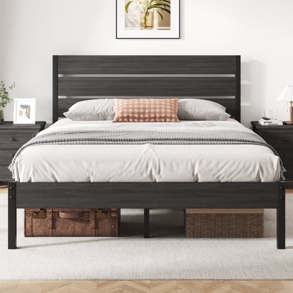 Fluest Queen Size Bed Frame with Headboard and Footboard,Metal Support,No Box Spring Needed, Grey