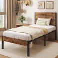 thumbnail image 1 of Fluest Twin Size Bed Frame with Headboard and Footboard,Metal Support,No Box Spring Needed, Rustic Brown, 1 of 7