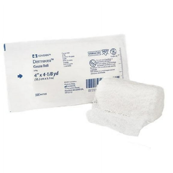 Fluff Bandage Roll Dermacea Gauze 3-ply 4 Inch X 4-1/8 Yard Roll Shape Sterile(9/ca)