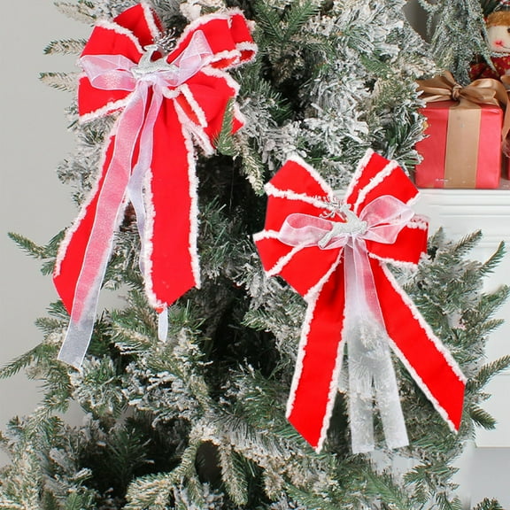 Fluff Bowknot Christmas Ribbon, Red with White Fringe, Polyester Holiday Decoration for Gift Wrapping,Vsgery