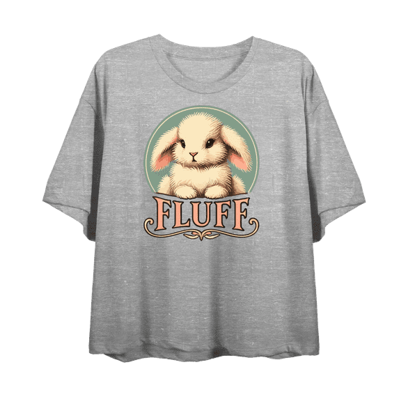 Fluff Bunny Women's Heather Gray Crew Neck Short Sleeve Crop Tee-XL
