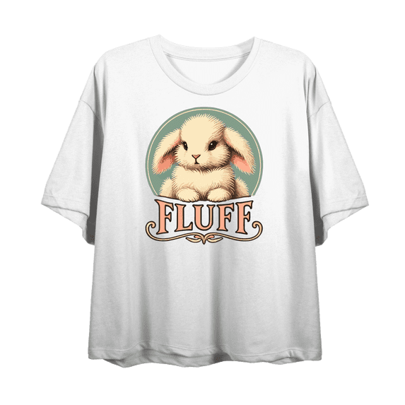 Fluff Bunny Women's White Crew Neck Short Sleeve Crop Tee-Medium