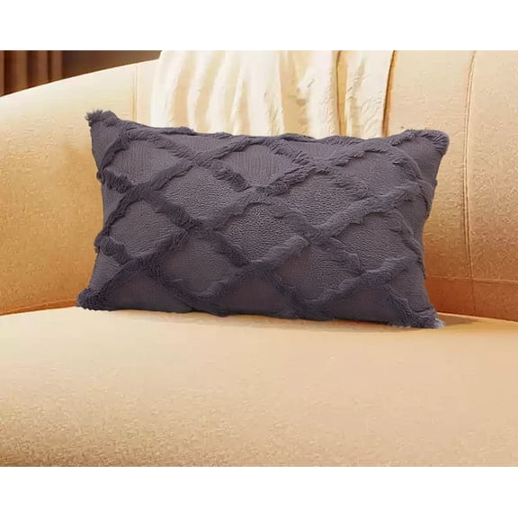 Fluff Long Striped Pillowcase Quilted Grid P Pillowcase Winter Cushion Cover Sofa Backrest Cover,20X12 in （Purple）