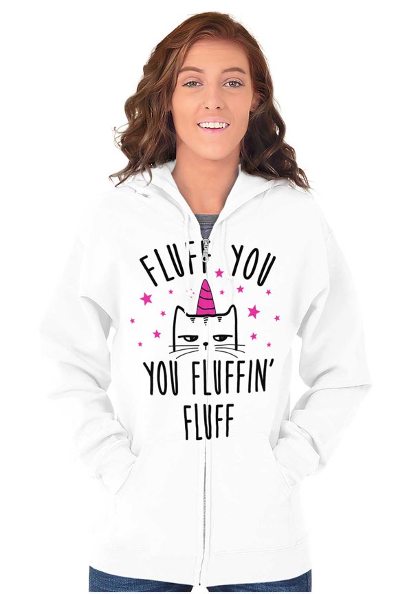 Fluff You Fluffin Kitty Cat Funny Pun Zip Hoodie Sweatshirt Women Brisco Brands L