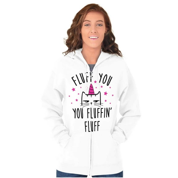 Fluff You Fluffin Kitty Cat Funny Pun Zip Hoodie Sweatshirt Women Brisco Brands S