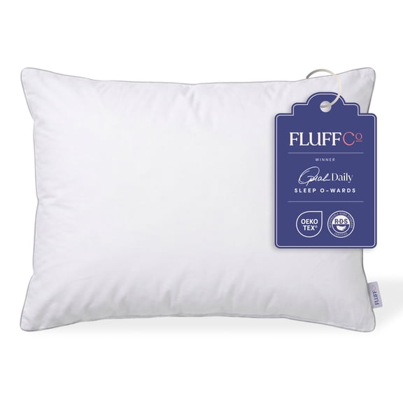 FluffCo White Down Alternative Pillow, 300 Thread Count, 100% Cotton Cover