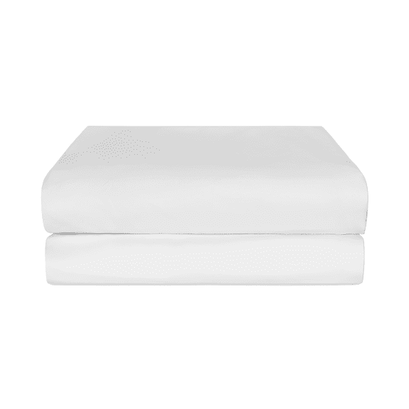 FluffCo 2-Piece 300 Thread Count White Solid Cotton Sateen Flat & Fitted Sheet Set