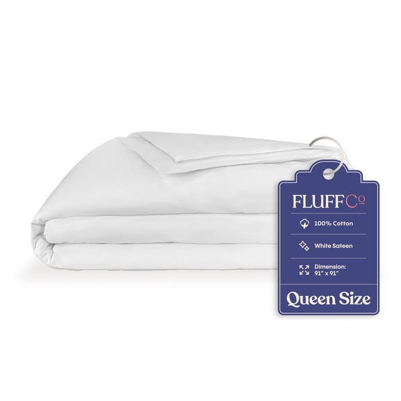 FluffCo White Solid Sateen 100% Combed Cotton Duvet Cover