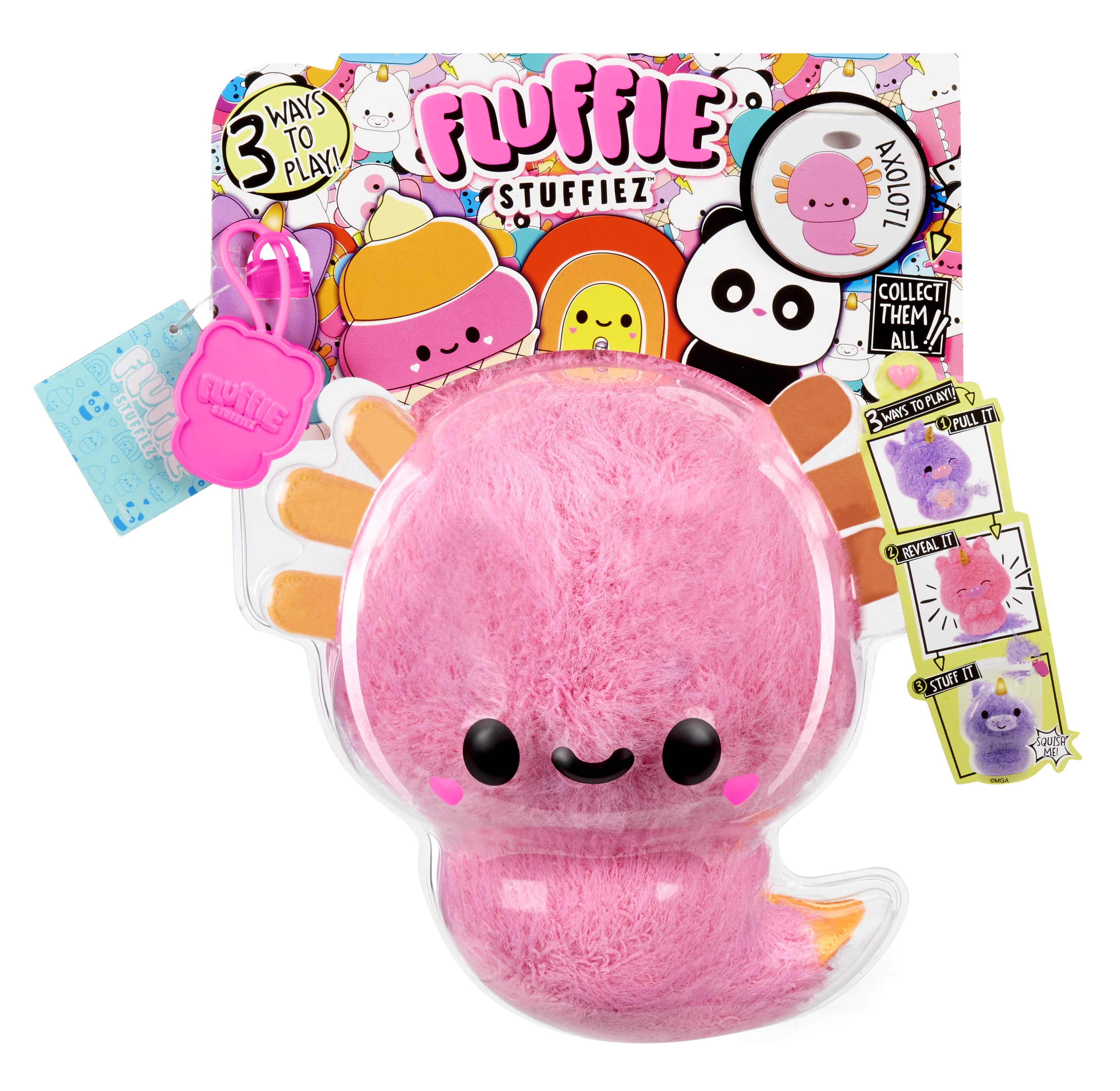 Fluffie Stuffiez Axolotl Small Collectible Feature Plush - Surprise Reveal Unboxing with Huggable Asmr Fidget DIY Fluff Pulling, Ultra Soft Fluff