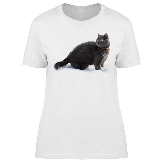 Fluffly Dark Grey Kitty Snow T-Shirt Women -Image by Shutterstock, Female Large