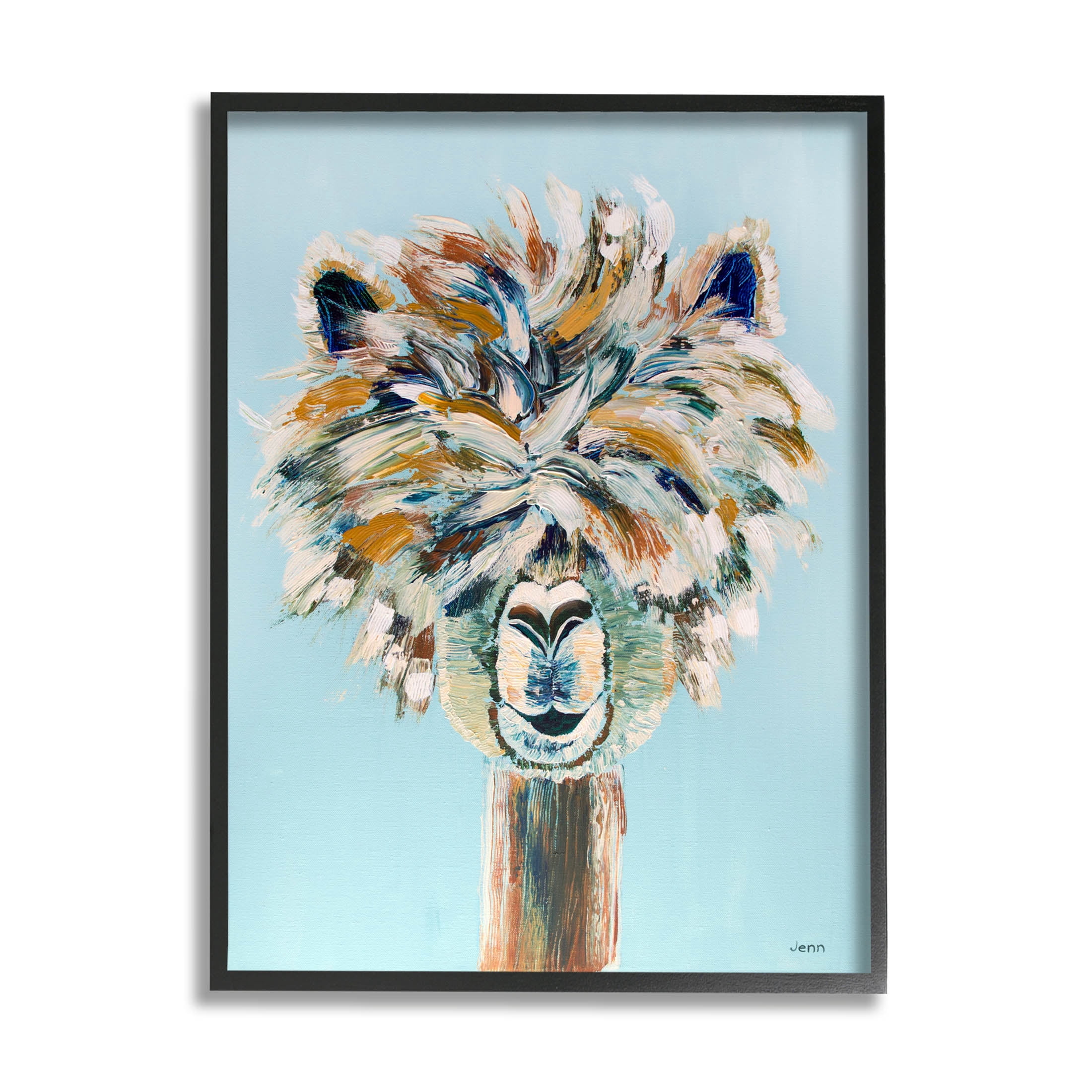 Fluffy Alpaca Happy Animal Animals & Insects Painting Black Framed Art Print Wall Art