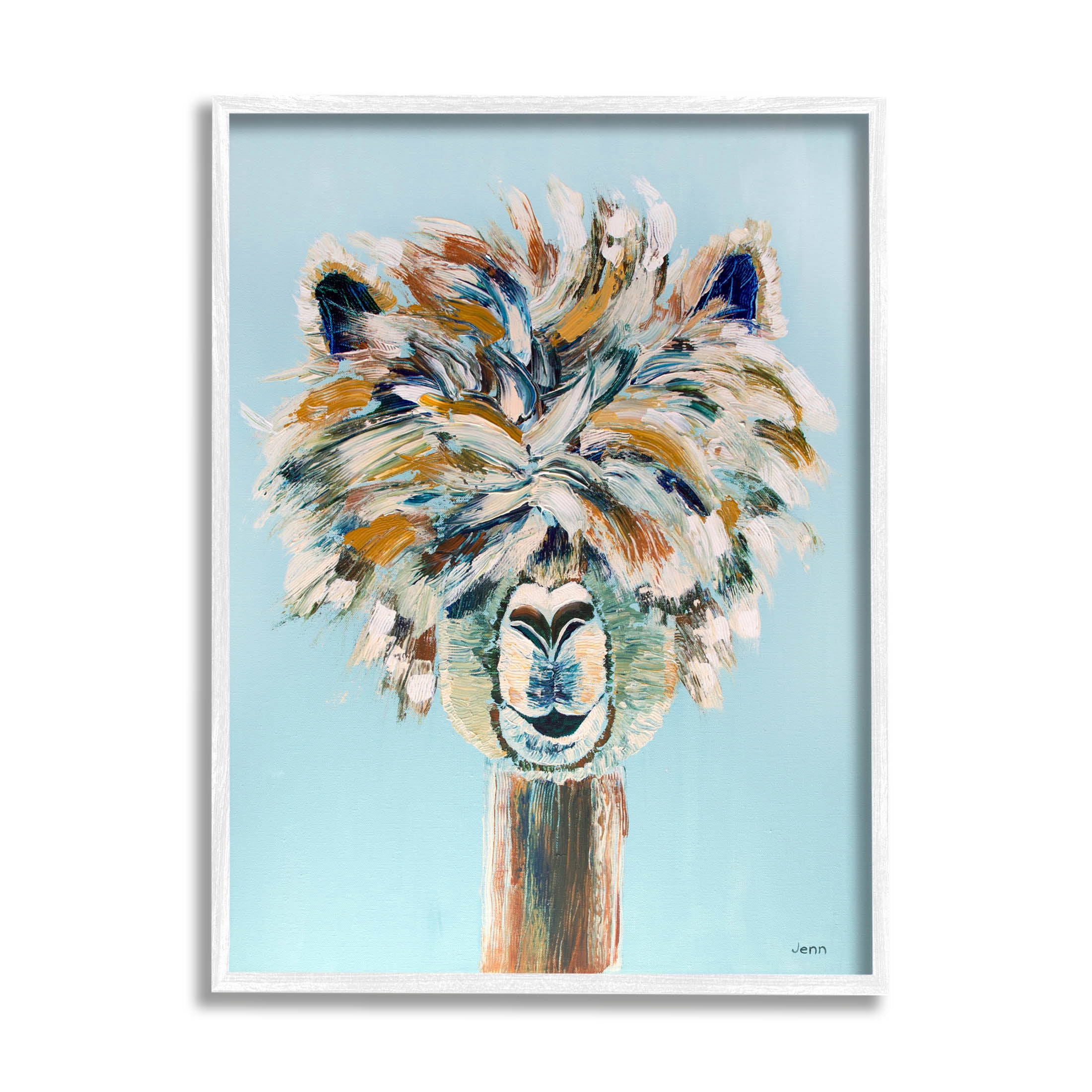 Fluffy Alpaca Happy Animal Animals & Insects Painting White Framed Art Print Wall Art