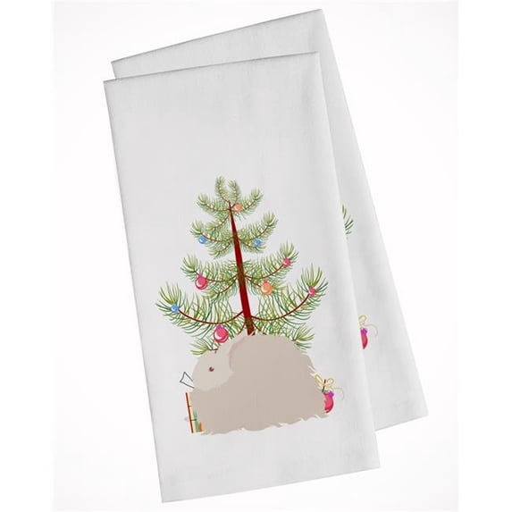 Fluffy Angora Rabbit Christmas White Kitchen Towel - Set of 2